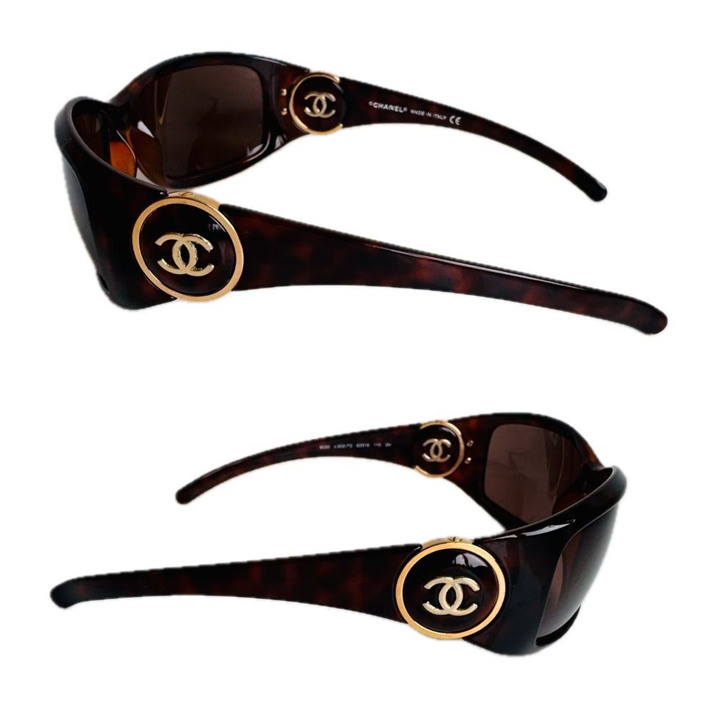 Vintage Y2K Chanel 6030 Tortoise CC Logo Sunglasses Brown Gold Logo Italy - Picture 8 of 16